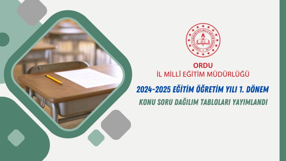 2024-2025 Eğitim Öğretim YIlı 1. Dönem Konu Soru dağılım Tabloları Yayımlandı. 